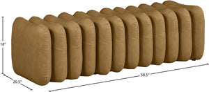Meridian Furniture Atticus Art Deco Vegan Leather Upholstered Bench with Segmented Panel Design for Bedroom Entryway Brown 22091Brown