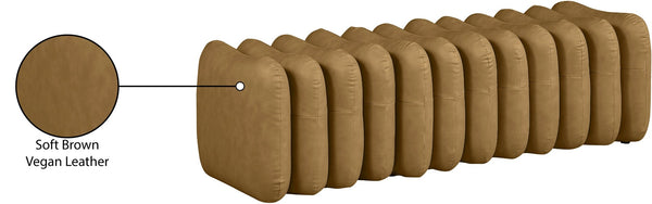 Meridian Furniture Atticus Art Deco Vegan Leather Upholstered Bench with Segmented Panel Design for Bedroom Entryway Brown 22091Brown