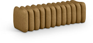 Meridian Furniture Atticus Art Deco Vegan Leather Upholstered Bench with Segmented Panel Design for Bedroom Entryway Brown 22091Brown