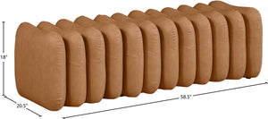 Meridian Furniture Atticus Art Deco Vegan Leather Upholstered Bench with Segmented Panel Design for Bedroom Entryway Cognac 22091Cognac