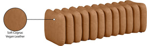 Meridian Furniture Atticus Art Deco Vegan Leather Upholstered Bench with Segmented Panel Design for Bedroom Entryway Cognac 22091Cognac