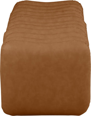 Meridian Furniture Atticus Art Deco Vegan Leather Upholstered Bench with Segmented Panel Design for Bedroom Entryway Cognac 22091Cognac