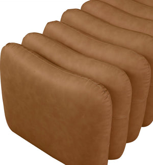 Meridian Furniture Atticus Art Deco Vegan Leather Upholstered Bench with Segmented Panel Design for Bedroom Entryway Cognac 22091Cognac