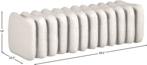 Meridian Furniture Atticus Art Deco Vegan Leather Upholstered Bench with Segmented Panel Design for Bedroom Entryway Cream 22091Cream