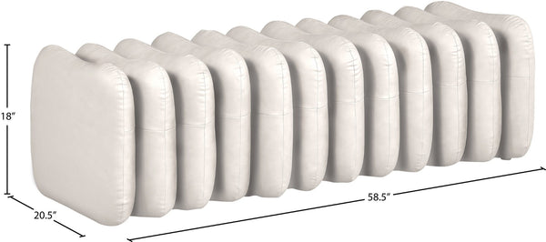 Meridian Furniture Atticus Art Deco Vegan Leather Upholstered Bench with Segmented Panel Design for Bedroom Entryway Cream 22091Cream