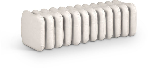 Meridian Furniture Atticus Art Deco Vegan Leather Upholstered Bench with Segmented Panel Design for Bedroom Entryway Cream 22091Cream