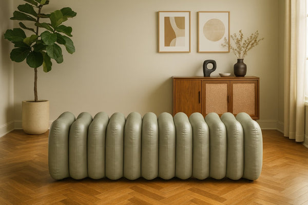 Meridian Furniture Atticus Art Deco Vegan Leather Upholstered Bench with Segmented Panel Design for Bedroom Entryway Green 22091Green