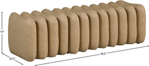 Meridian Furniture Atticus Art Deco Vegan Leather Upholstered Bench with Segmented Panel Design for Bedroom Entryway Tan 22091Tan