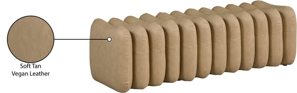 Meridian Furniture Atticus Art Deco Vegan Leather Upholstered Bench with Segmented Panel Design for Bedroom Entryway Tan 22091Tan