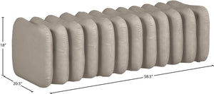 Meridian Furniture Atticus Art Deco Vegan Leather Upholstered Bench with Segmented Panel Design for Bedroom Entryway Taupe 22091Taupe