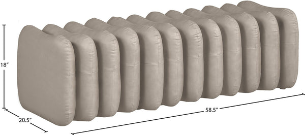 Meridian Furniture Atticus Art Deco Vegan Leather Upholstered Bench with Segmented Panel Design for Bedroom Entryway Taupe 22091Taupe