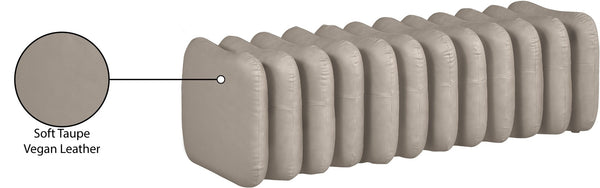 Meridian Furniture Atticus Art Deco Vegan Leather Upholstered Bench with Segmented Panel Design for Bedroom Entryway Taupe 22091Taupe