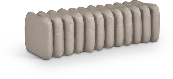 Meridian Furniture Atticus Art Deco Vegan Leather Upholstered Bench with Segmented Panel Design for Bedroom Entryway Taupe 22091Taupe