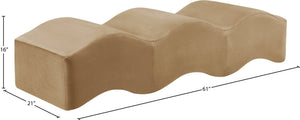 Meridian Furniture Wave Sculptural Curved Velvet Upholstered Bench for Bedroom Entryway or Living Room Accent Beige 22092Beige