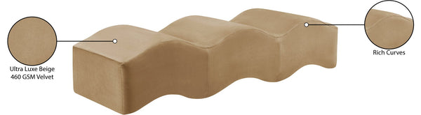 Meridian Furniture Wave Sculptural Curved Velvet Upholstered Bench for Bedroom Entryway or Living Room Accent Beige 22092Beige