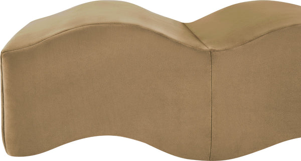Meridian Furniture Wave Sculptural Curved Velvet Upholstered Bench for Bedroom Entryway or Living Room Accent Beige 22092Beige