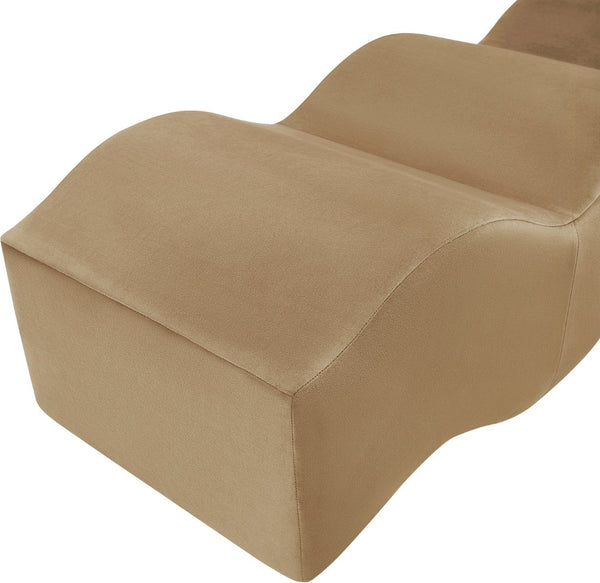 Meridian Furniture Wave Sculptural Curved Velvet Upholstered Bench for Bedroom Entryway or Living Room Accent Beige 22092Beige