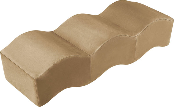 Meridian Furniture Wave Sculptural Curved Velvet Upholstered Bench for Bedroom Entryway or Living Room Accent Beige 22092Beige