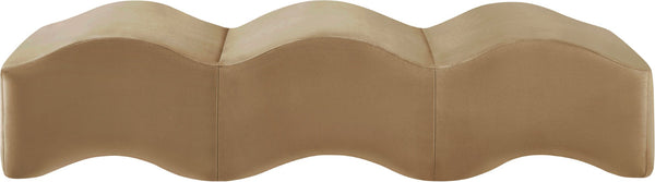 Meridian Furniture Wave Sculptural Curved Velvet Upholstered Bench for Bedroom Entryway or Living Room Accent Beige 22092Beige