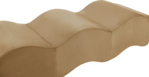Meridian Furniture Wave Sculptural Curved Velvet Upholstered Bench for Bedroom Entryway or Living Room Accent Beige 22092Beige