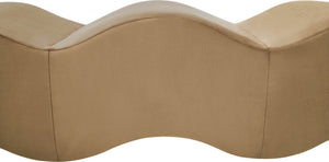 Meridian Furniture Wave Sculptural Curved Velvet Upholstered Bench for Bedroom Entryway or Living Room Accent Beige 22092Beige