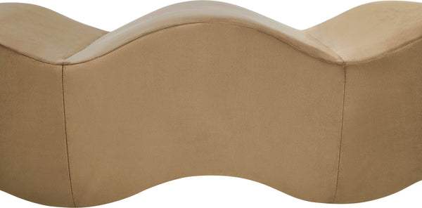 Meridian Furniture Wave Sculptural Curved Velvet Upholstered Bench for Bedroom Entryway or Living Room Accent Beige 22092Beige