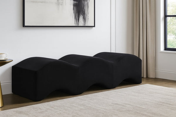 Meridian Furniture Wave Sculptural Curved Velvet Upholstered Bench for Bedroom Entryway or Living Room Accent Black 22092Black