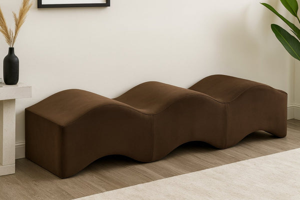 Meridian Furniture Wave Sculptural Curved Velvet Upholstered Bench for Bedroom Entryway or Living Room Accent Brown 22092Brown