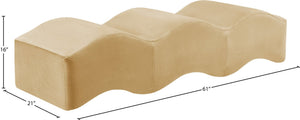Meridian Furniture Wave Sculptural Curved Velvet Upholstered Bench for Bedroom Entryway or Living Room Accent Camel 22092Camel