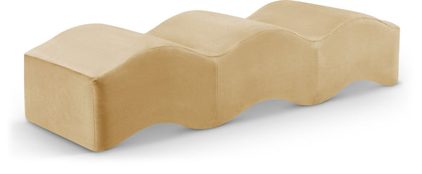Meridian Furniture Wave Sculptural Curved Velvet Upholstered Bench for Bedroom Entryway or Living Room Accent Camel 22092Camel