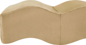 Meridian Furniture Wave Sculptural Curved Velvet Upholstered Bench for Bedroom Entryway or Living Room Accent Camel 22092Camel
