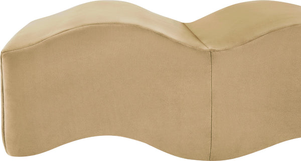 Meridian Furniture Wave Sculptural Curved Velvet Upholstered Bench for Bedroom Entryway or Living Room Accent Camel 22092Camel