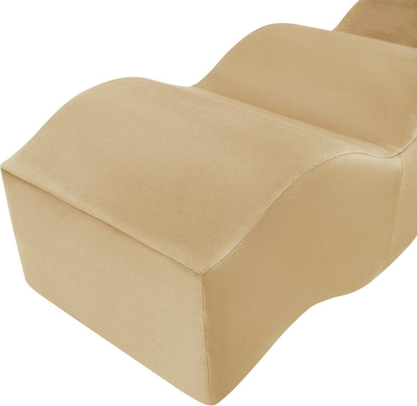 Meridian Furniture Wave Sculptural Curved Velvet Upholstered Bench for Bedroom Entryway or Living Room Accent Camel 22092Camel