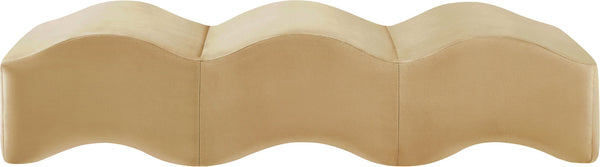 Meridian Furniture Wave Sculptural Curved Velvet Upholstered Bench for Bedroom Entryway or Living Room Accent Camel 22092Camel