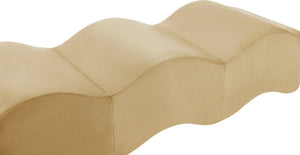 Meridian Furniture Wave Sculptural Curved Velvet Upholstered Bench for Bedroom Entryway or Living Room Accent Camel 22092Camel