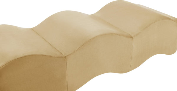 Meridian Furniture Wave Sculptural Curved Velvet Upholstered Bench for Bedroom Entryway or Living Room Accent Camel 22092Camel