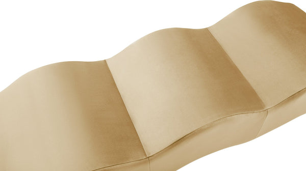 Meridian Furniture Wave Sculptural Curved Velvet Upholstered Bench for Bedroom Entryway or Living Room Accent Camel 22092Camel