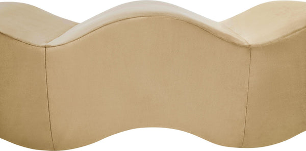 Meridian Furniture Wave Sculptural Curved Velvet Upholstered Bench for Bedroom Entryway or Living Room Accent Camel 22092Camel