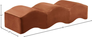 Meridian Furniture Wave Sculptural Curved Velvet Upholstered Bench for Bedroom Entryway or Living Room Accent Cognac 22092Cognac