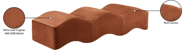 Meridian Furniture Wave Sculptural Curved Velvet Upholstered Bench for Bedroom Entryway or Living Room Accent Cognac 22092Cognac