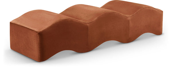 Meridian Furniture Wave Sculptural Curved Velvet Upholstered Bench for Bedroom Entryway or Living Room Accent Cognac 22092Cognac