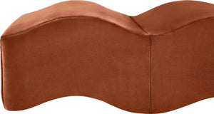 Meridian Furniture Wave Sculptural Curved Velvet Upholstered Bench for Bedroom Entryway or Living Room Accent Cognac 22092Cognac