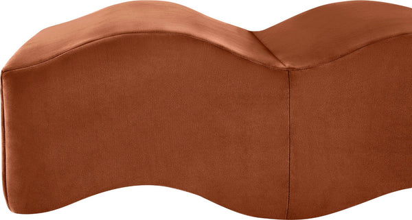 Meridian Furniture Wave Sculptural Curved Velvet Upholstered Bench for Bedroom Entryway or Living Room Accent Cognac 22092Cognac