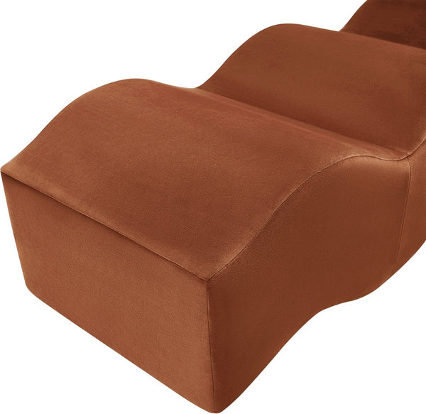 Meridian Furniture Wave Sculptural Curved Velvet Upholstered Bench for Bedroom Entryway or Living Room Accent Cognac 22092Cognac
