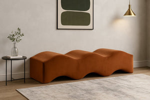 Meridian Furniture Wave Sculptural Curved Velvet Upholstered Bench for Bedroom Entryway or Living Room Accent Cognac 22092Cognac