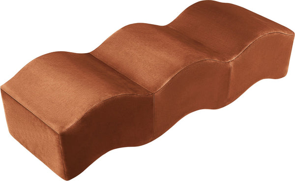 Meridian Furniture Wave Sculptural Curved Velvet Upholstered Bench for Bedroom Entryway or Living Room Accent Cognac 22092Cognac
