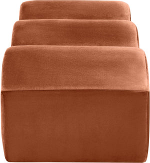 Meridian Furniture Wave Sculptural Curved Velvet Upholstered Bench for Bedroom Entryway or Living Room Accent Cognac 22092Cognac
