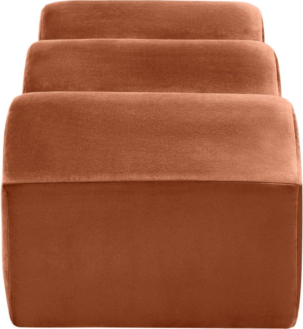 Meridian Furniture Wave Sculptural Curved Velvet Upholstered Bench for Bedroom Entryway or Living Room Accent Cognac 22092Cognac