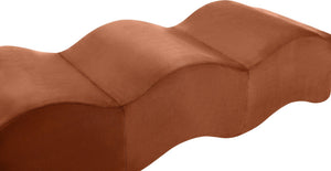 Meridian Furniture Wave Sculptural Curved Velvet Upholstered Bench for Bedroom Entryway or Living Room Accent Cognac 22092Cognac