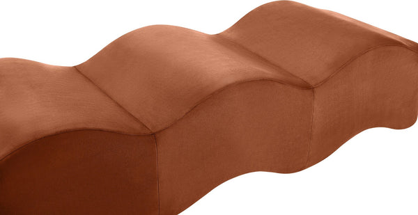Meridian Furniture Wave Sculptural Curved Velvet Upholstered Bench for Bedroom Entryway or Living Room Accent Cognac 22092Cognac